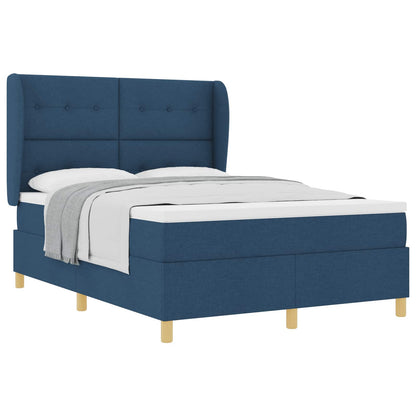 Postel S Boxspringem S Čelo Modrá 200 X 140 Cm Textil