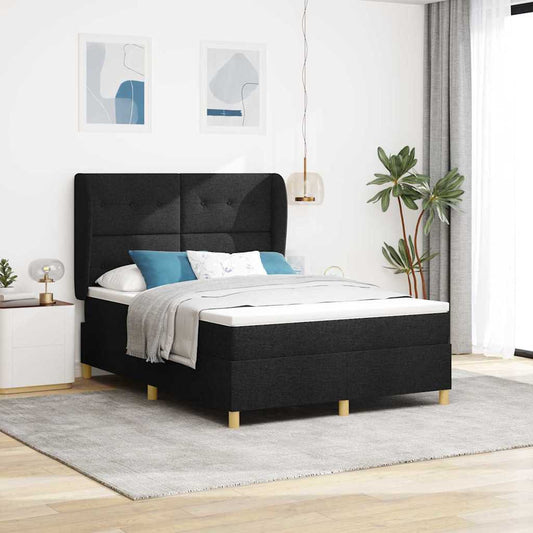 Postel S Boxspringem S Čelo Černý 200 X 160 Cm Textil