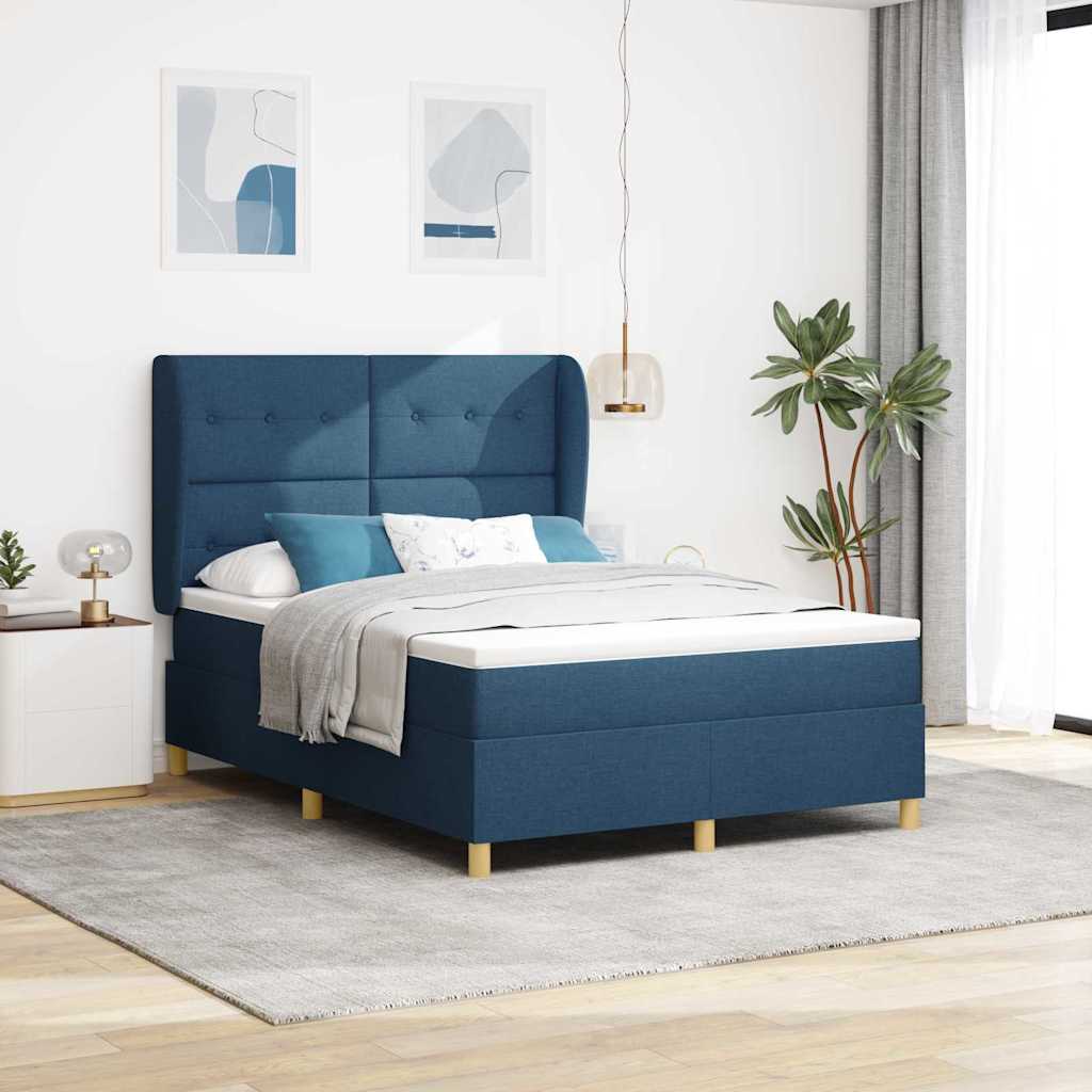 Postel S Boxspringem S Čelo Modrá 200 X 160 Cm Textil