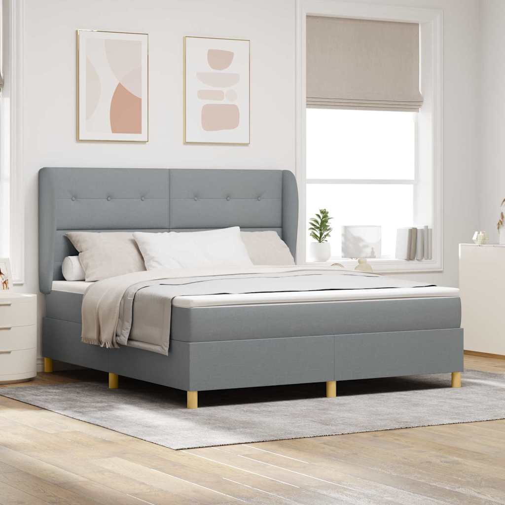 Postel S Boxspringem S Čelo Světle Šedá 200 X 180 Cm Textil