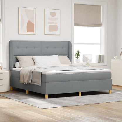 Postel S Boxspringem S Čelo Světle Šedá 200 X 180 Cm Textil