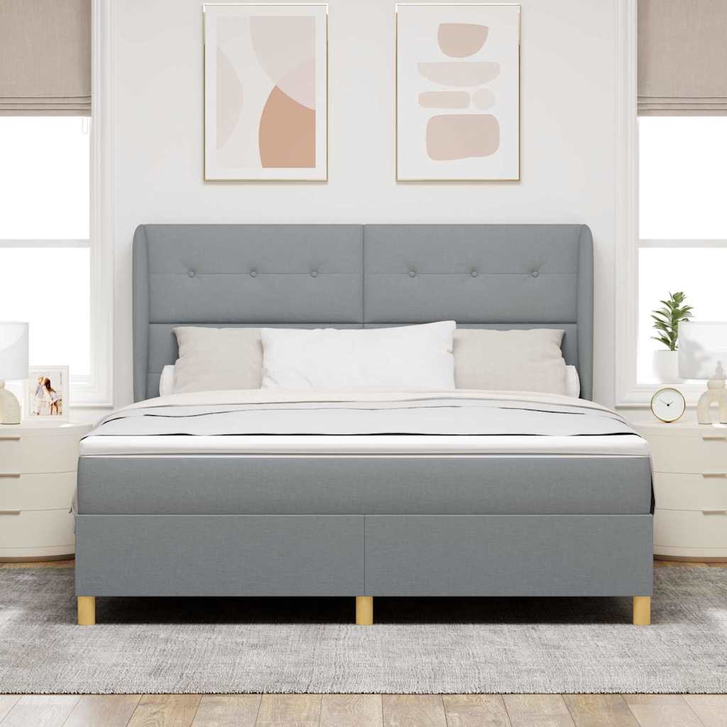 Postel S Boxspringem S Čelo Světle Šedá 200 X 180 Cm Textil