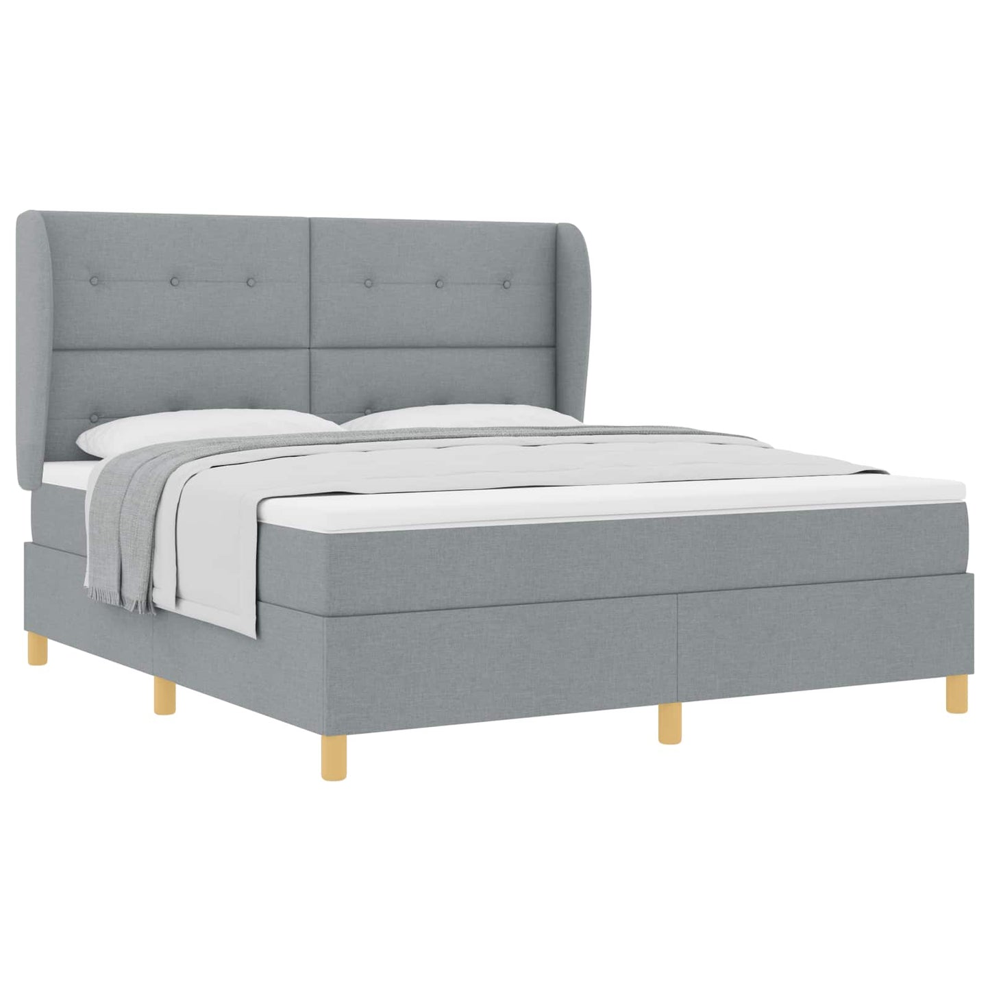 Postel S Boxspringem S Čelo Světle Šedá 200 X 180 Cm Textil