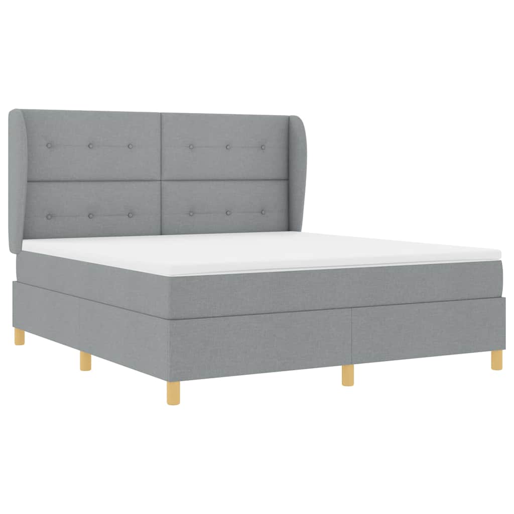 Postel S Boxspringem S Čelo Světle Šedá 200 X 180 Cm Textil