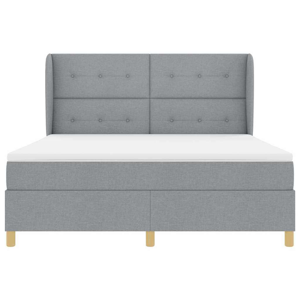 Postel S Boxspringem S Čelo Světle Šedá 200 X 180 Cm Textil
