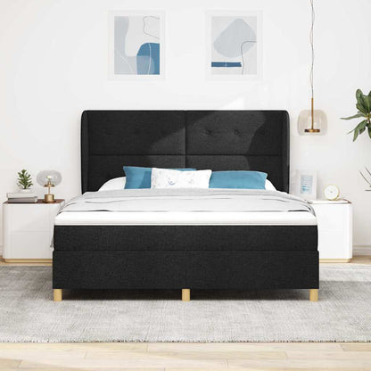 Postel S Boxspringem S Čelo Černý 200 X 180 Cm Textil