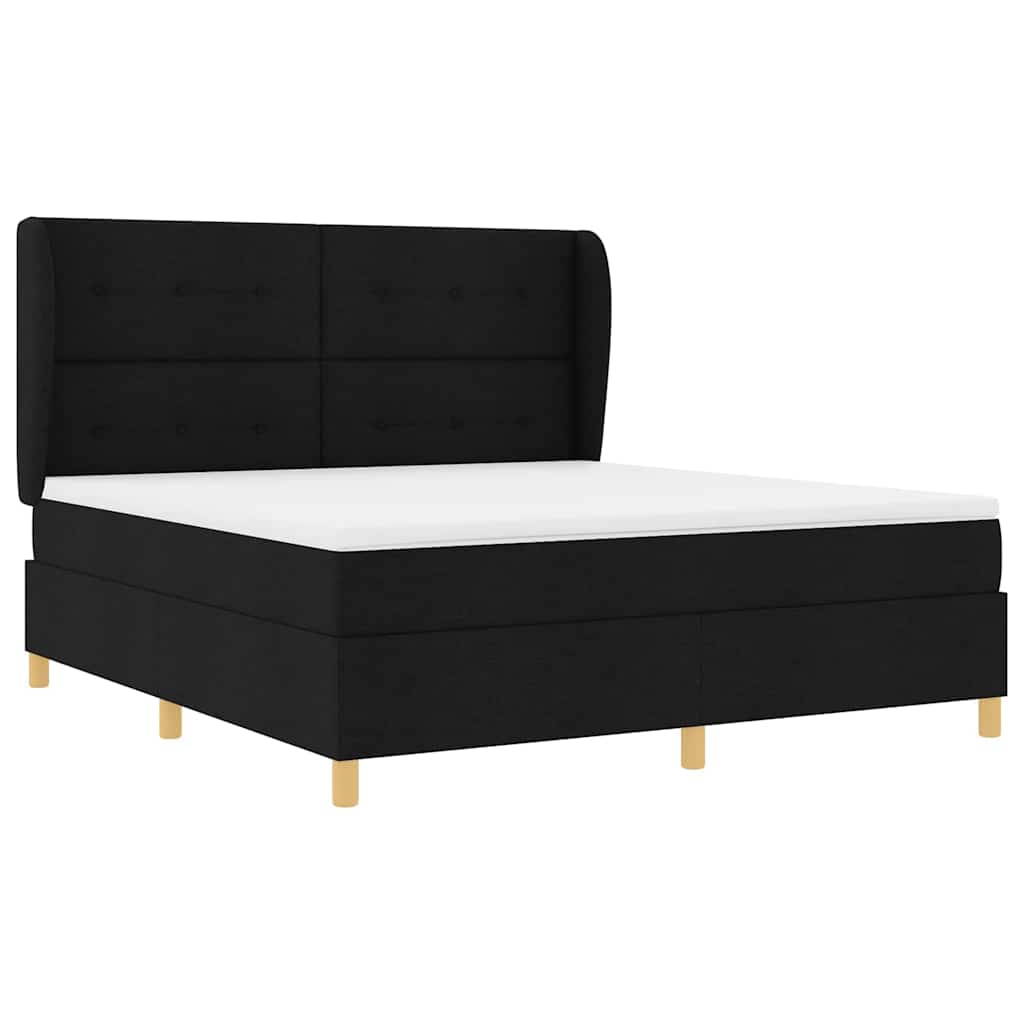 Postel S Boxspringem S Čelo Černý 200 X 180 Cm Textil