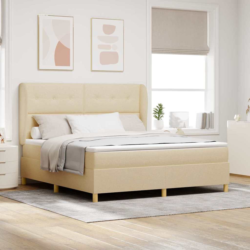 Postel S Boxspringem S Čelo Krémová 200 X 180 Cm Textil