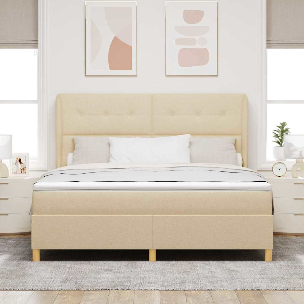 Postel S Boxspringem S Čelo Krémová 200 X 180 Cm Textil