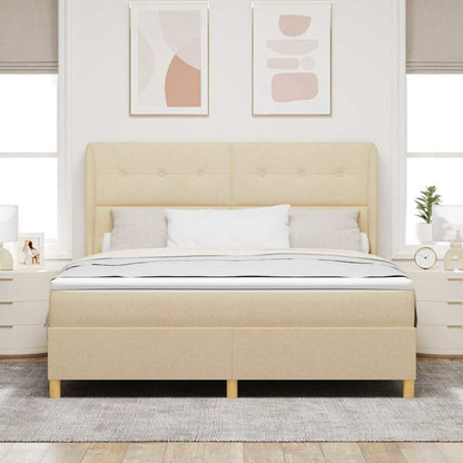 Postel S Boxspringem S Čelo Krémová 200 X 180 Cm Textil