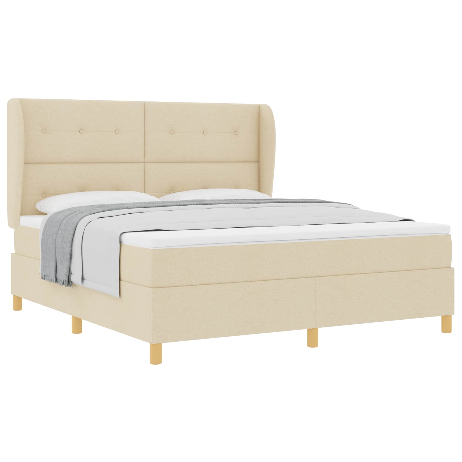 Postel S Boxspringem S Čelo Krémová 200 X 180 Cm Textil