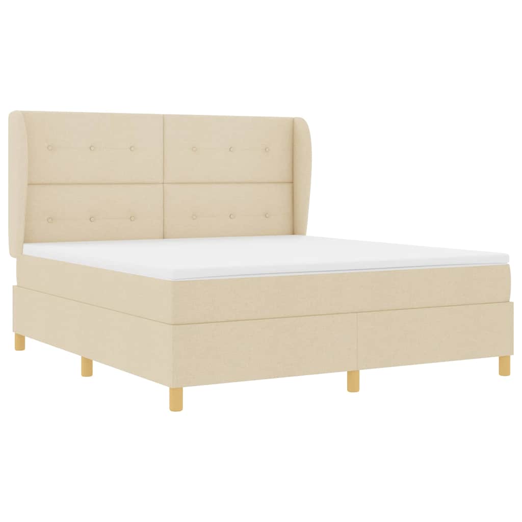 Postel S Boxspringem S Čelo Krémová 200 X 180 Cm Textil
