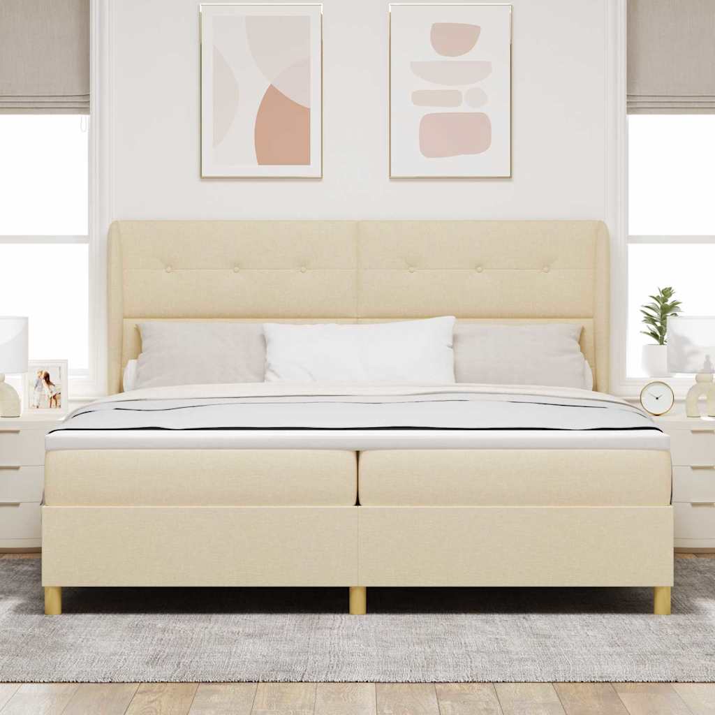 Postel S Boxspringem S Čelo Krémová 200 X 200 Cm Textil
