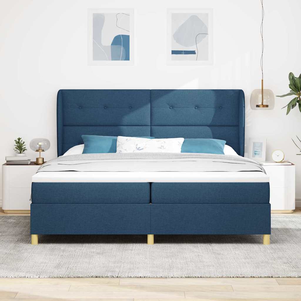 Postel S Boxspringem S Čelo Modrá 200 X 200 Cm Textil