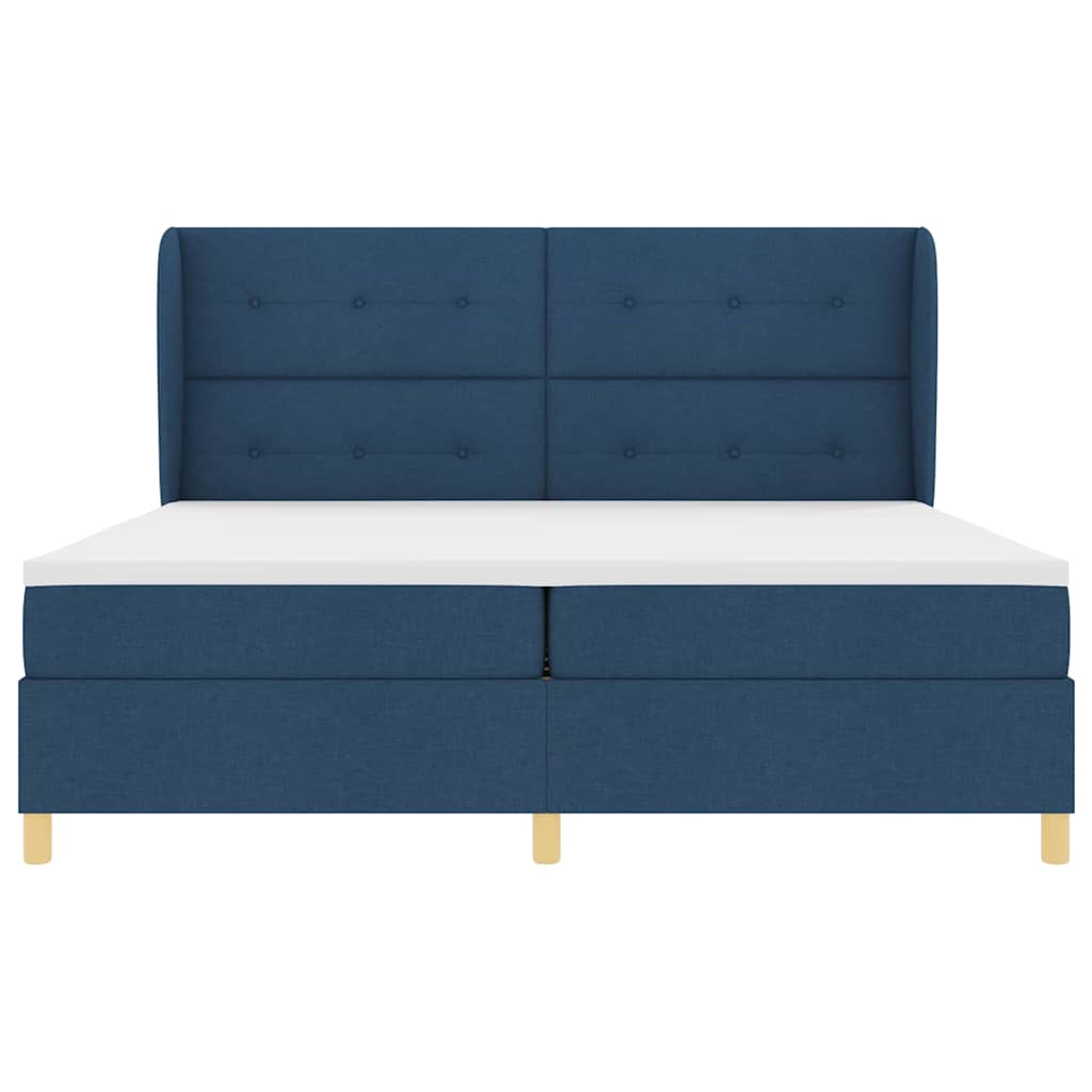 Postel S Boxspringem S Čelo Modrá 200 X 200 Cm Textil