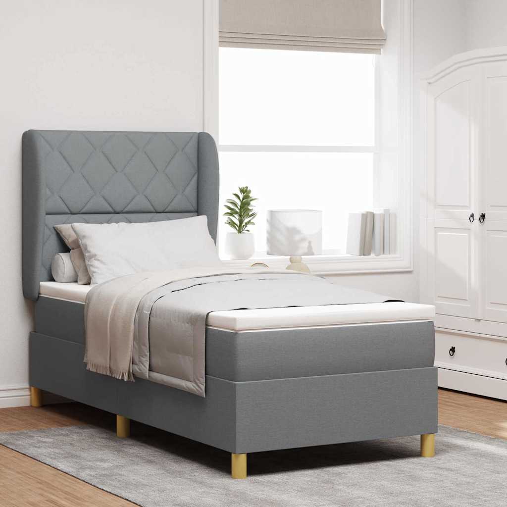 Postel S Boxspringem S Čelo Světle Šedá 200 X 100 Cm Textil