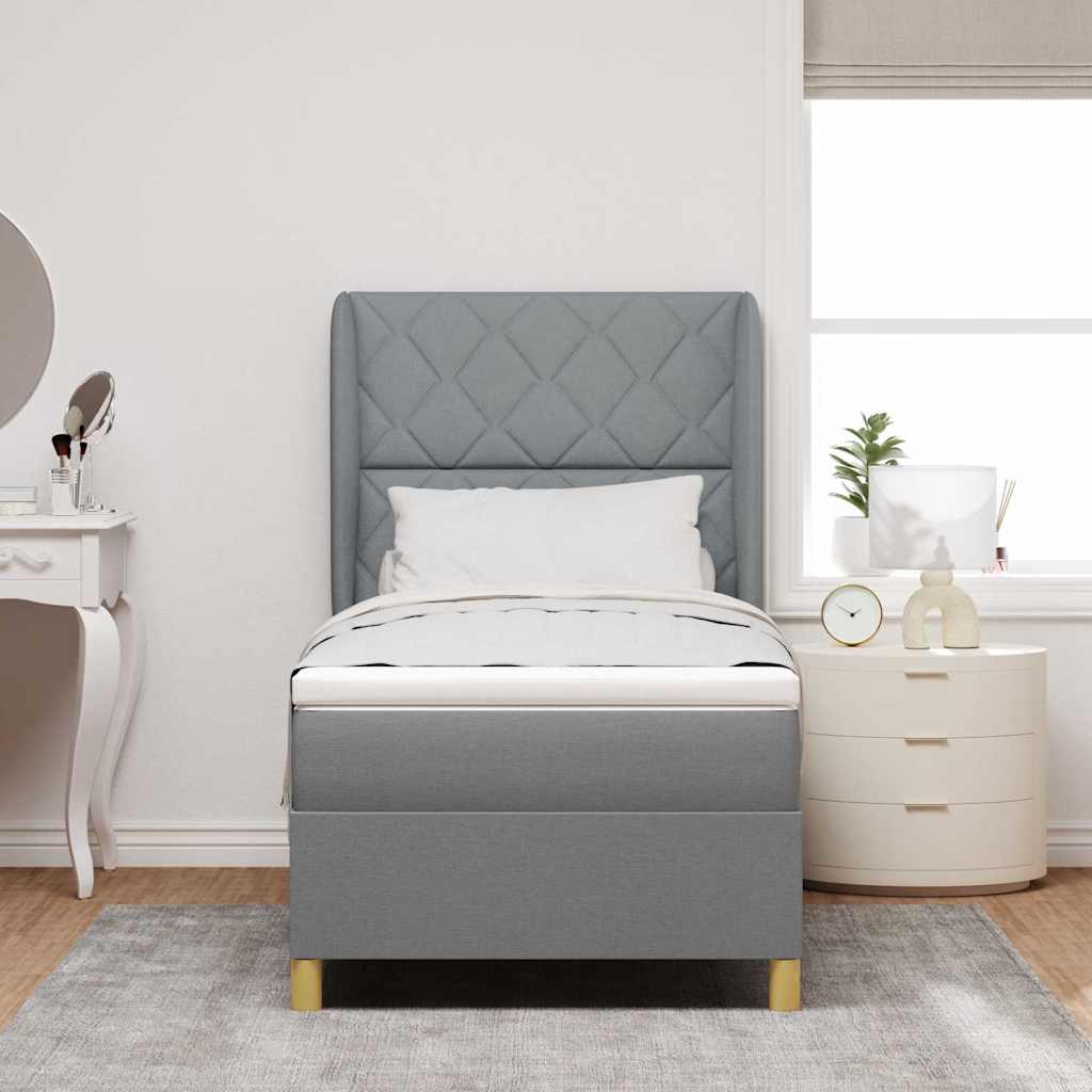 Postel S Boxspringem S Čelo Světle Šedá 200 X 100 Cm Textil