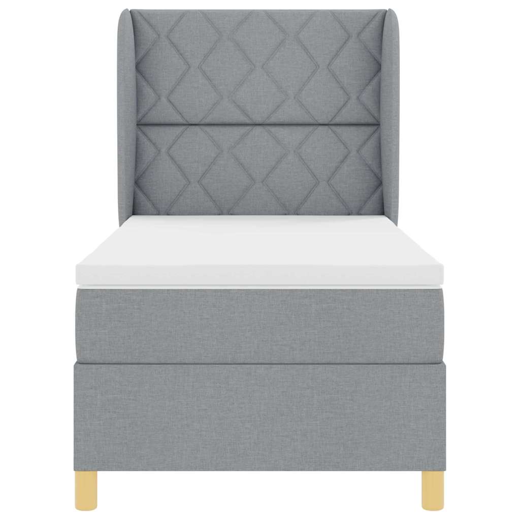Postel S Boxspringem S Čelo Světle Šedá 200 X 100 Cm Textil