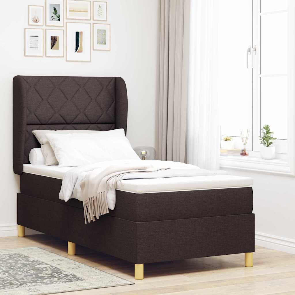 Postel S Boxspringem S Čelo Tmavě Hnědá 200 X 100 Cm Textil