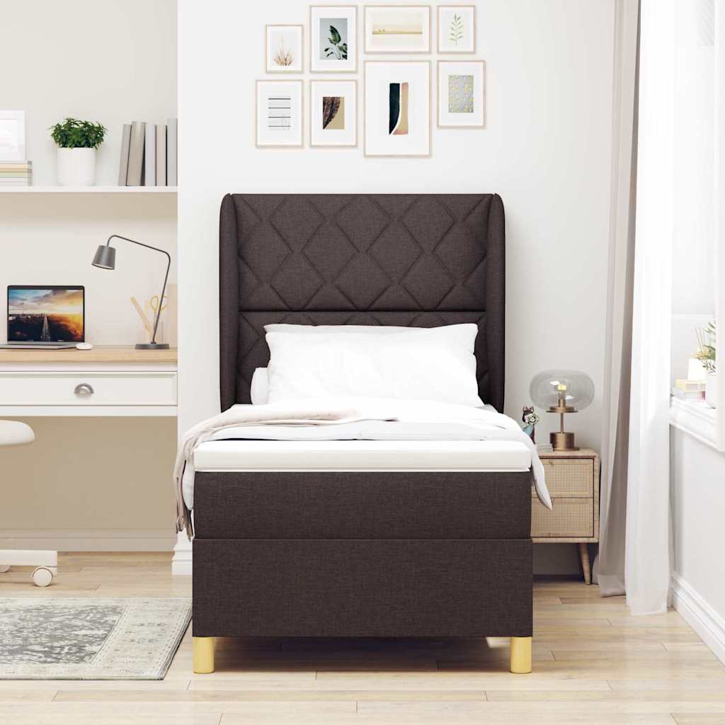 Postel S Boxspringem S Čelo Tmavě Hnědá 200 X 100 Cm Textil