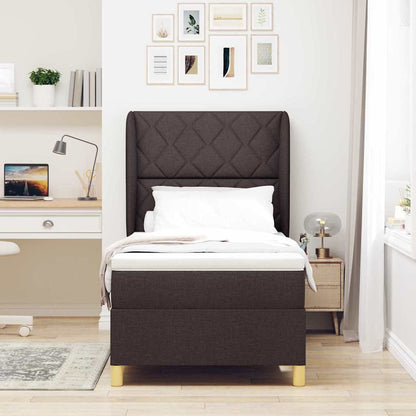Postel S Boxspringem S Čelo Tmavě Hnědá 200 X 100 Cm Textil