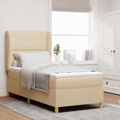 Postel S Boxspringem S Čelo Krémová 200 X 100 Cm Textil