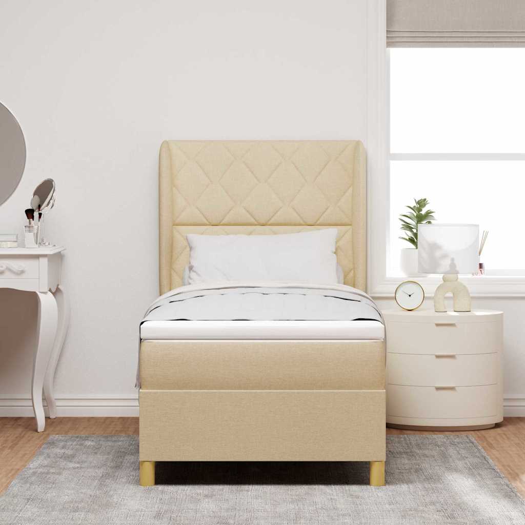 Postel S Boxspringem S Čelo Krémová 200 X 100 Cm Textil