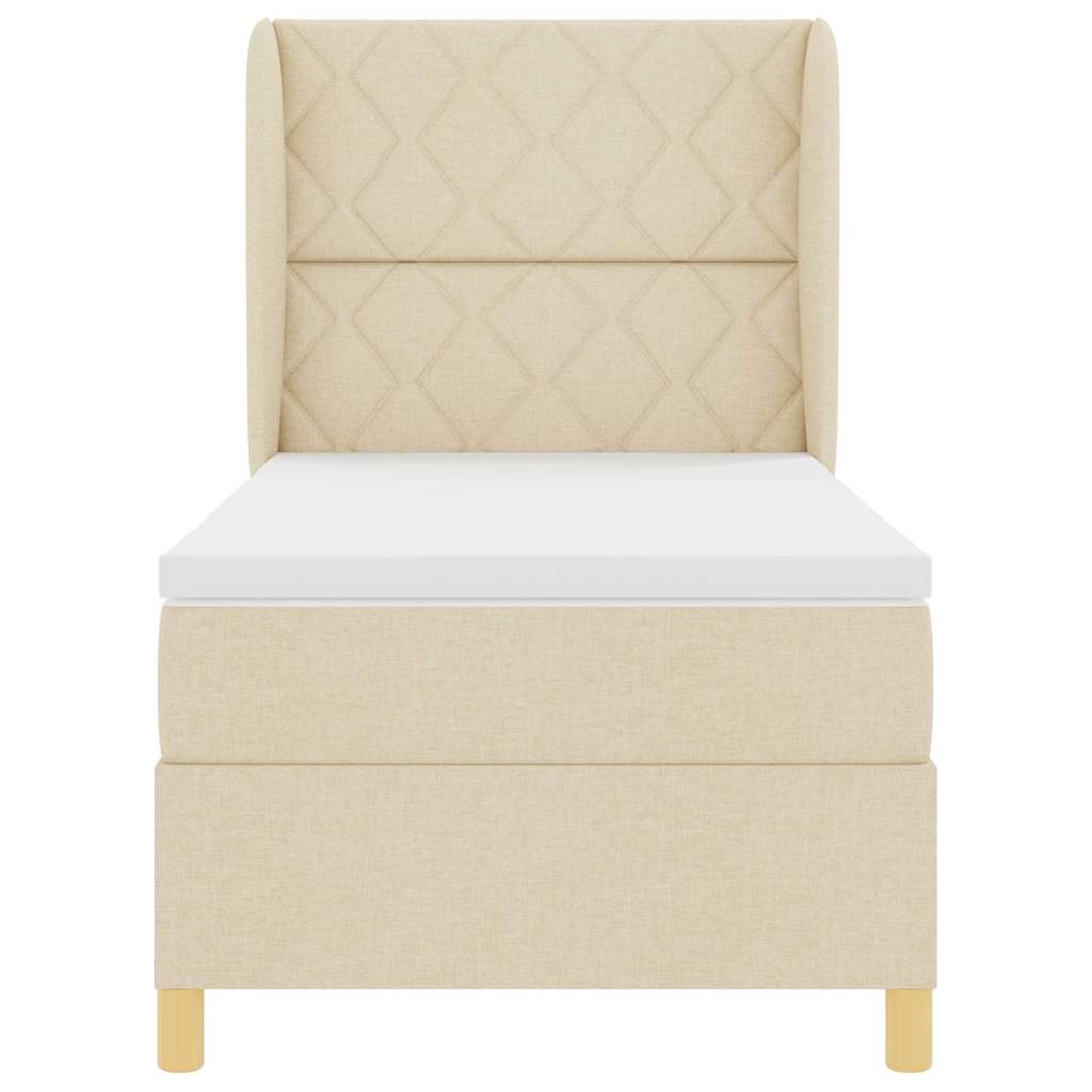 Postel S Boxspringem S Čelo Krémová 200 X 100 Cm Textil