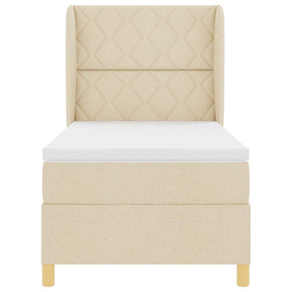 Postel S Boxspringem S Čelo Krémová 200 X 100 Cm Textil