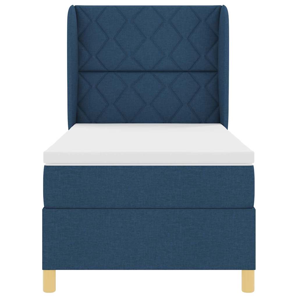 Postel S Boxspringem S Čelo Modrá 200 X 100 Cm Textil