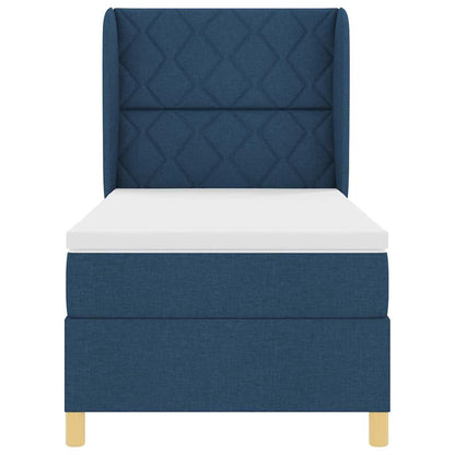 Postel S Boxspringem S Čelo Modrá 200 X 100 Cm Textil