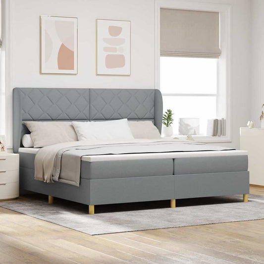 Postel S Boxspringem S Čelo Světle Šedá 200 X 200 Cm Textil