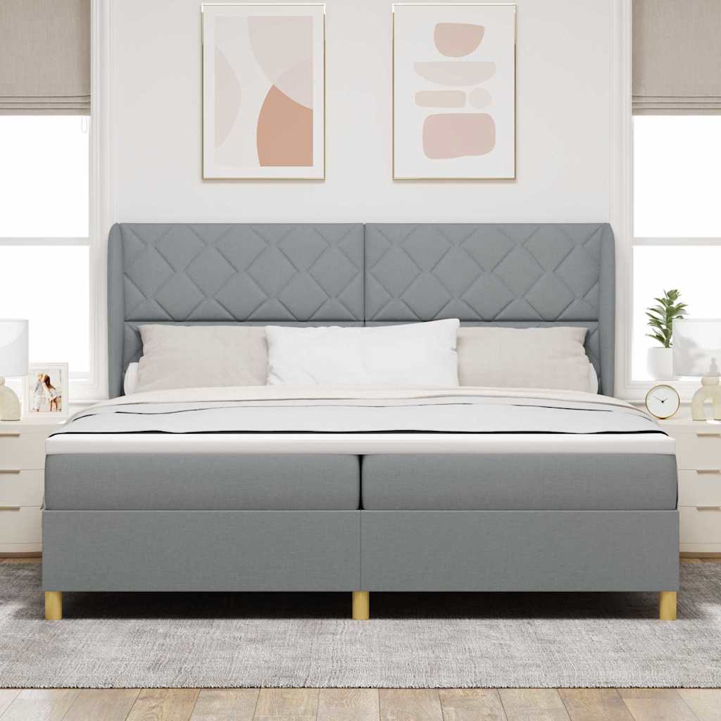 Postel S Boxspringem S Čelo Světle Šedá 200 X 200 Cm Textil