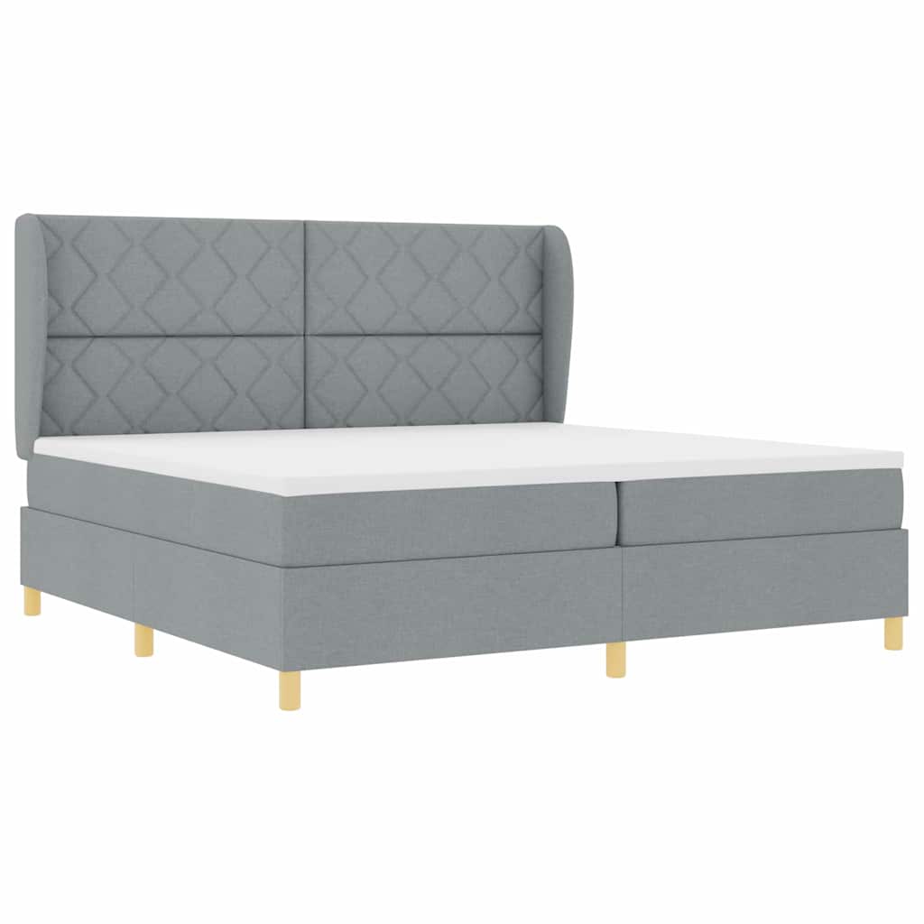 Postel S Boxspringem S Čelo Světle Šedá 200 X 200 Cm Textil