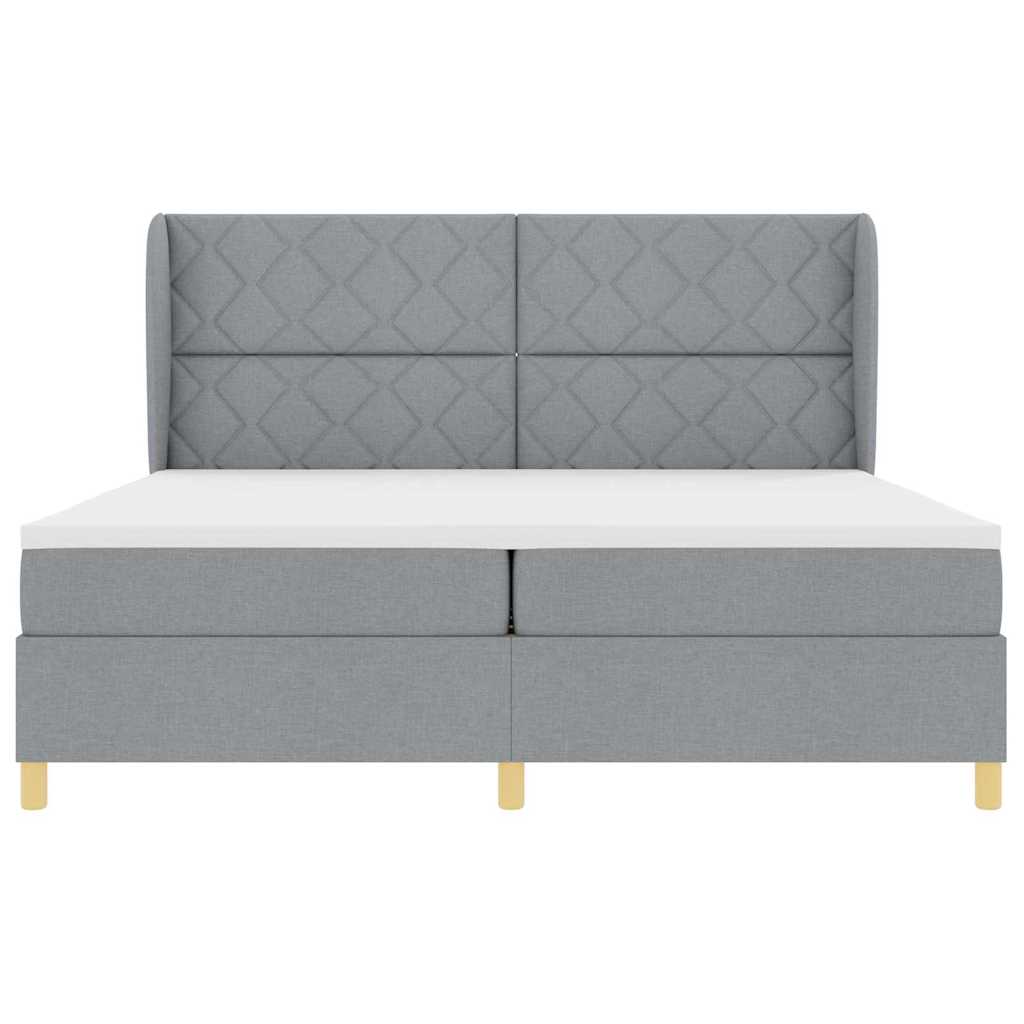 Postel S Boxspringem S Čelo Světle Šedá 200 X 200 Cm Textil