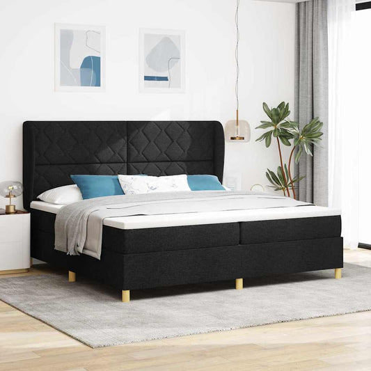 Postel S Boxspringem S Čelo Černý 200 X 200 Cm Textil