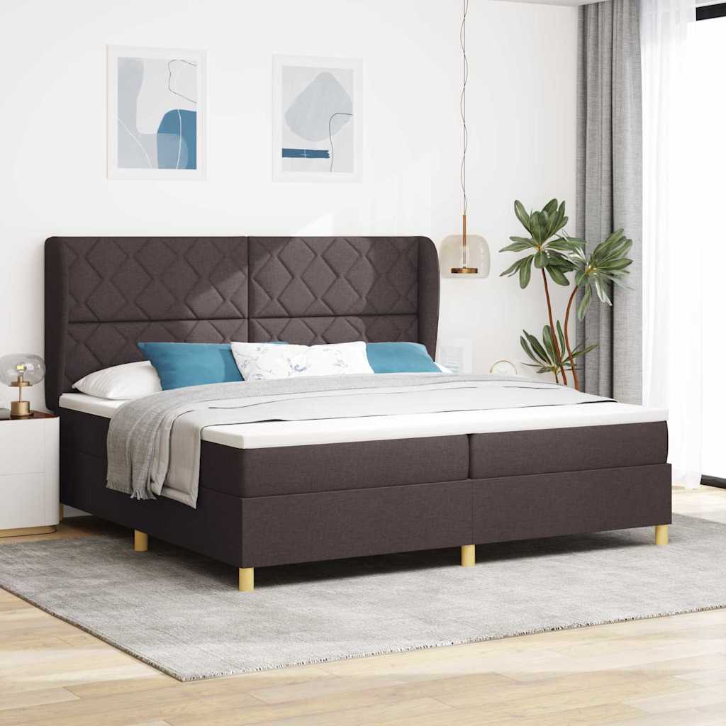 Postel S Boxspringem S Čelo Tmavě Hnědá 200 X 200 Cm Textil