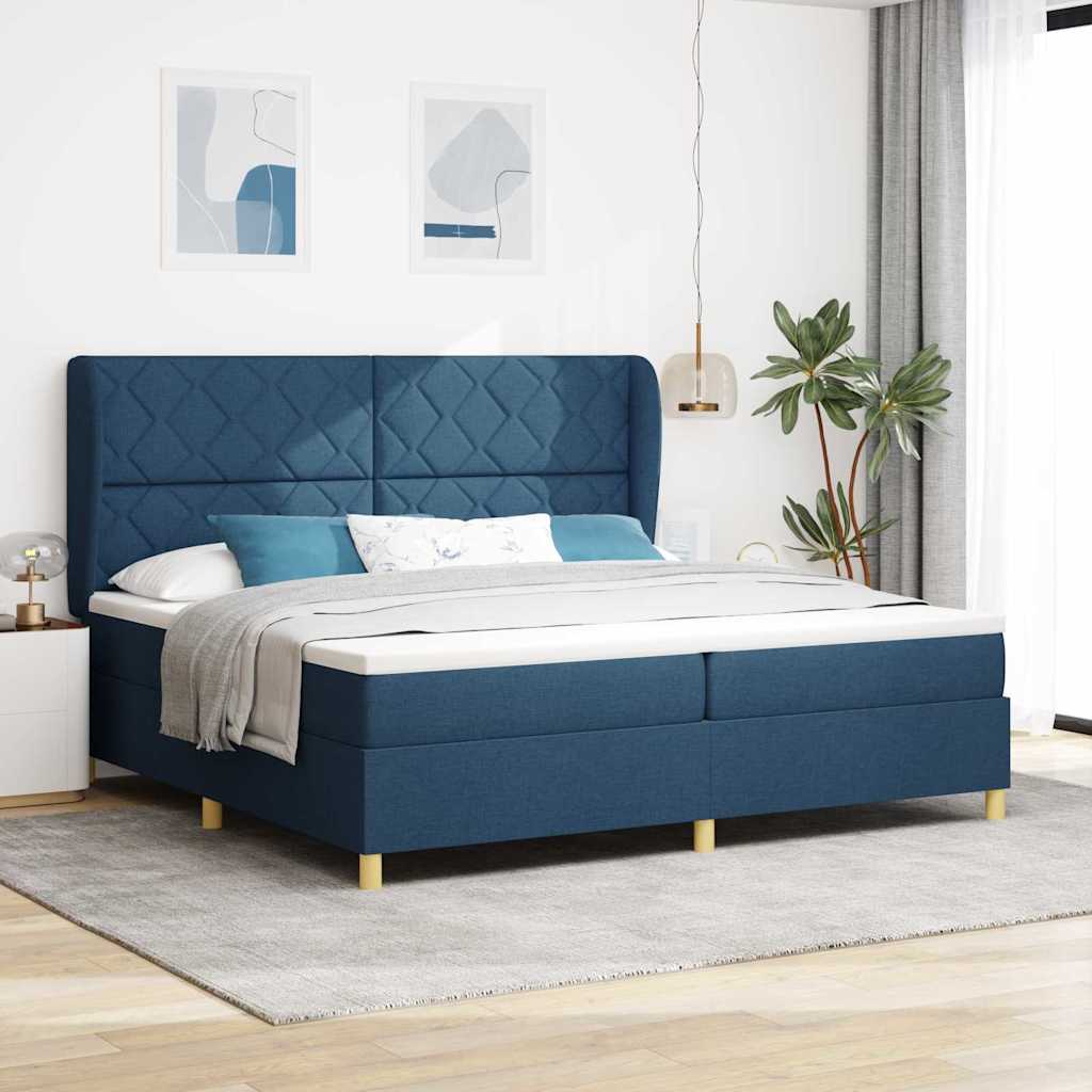 Postel S Boxspringem S Čelo Modrá 200 X 200 Cm Textil