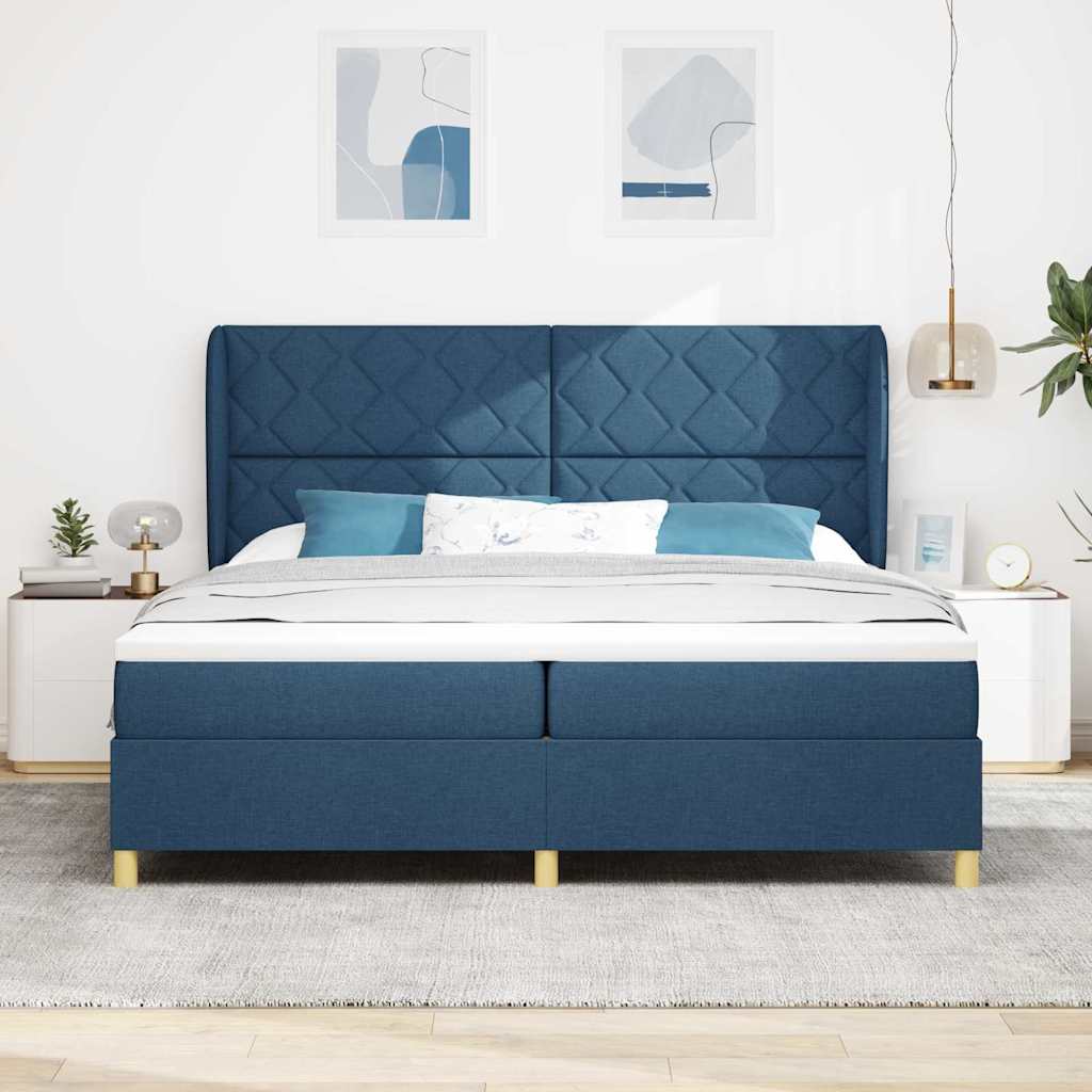 Postel S Boxspringem S Čelo Modrá 200 X 200 Cm Textil