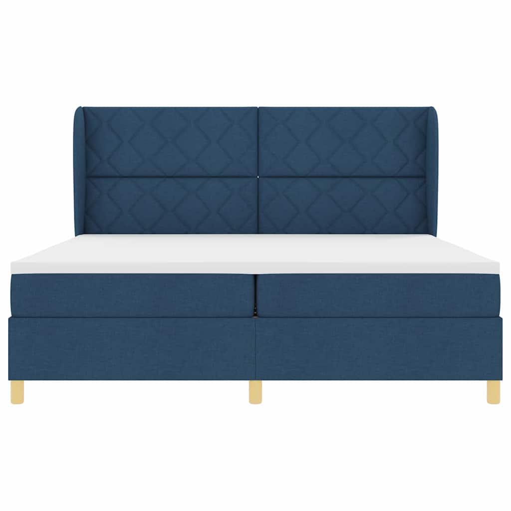 Postel S Boxspringem S Čelo Modrá 200 X 200 Cm Textil