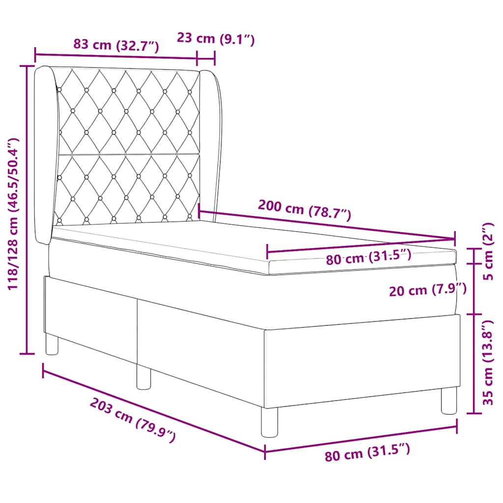 Postel S Boxspringem S Matrací Tmavě Šedá 200 X 80 Cm Samet