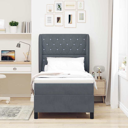 Postel S Boxspringem S Matrací Tmavě Šedá 200 X 90 Cm Samet