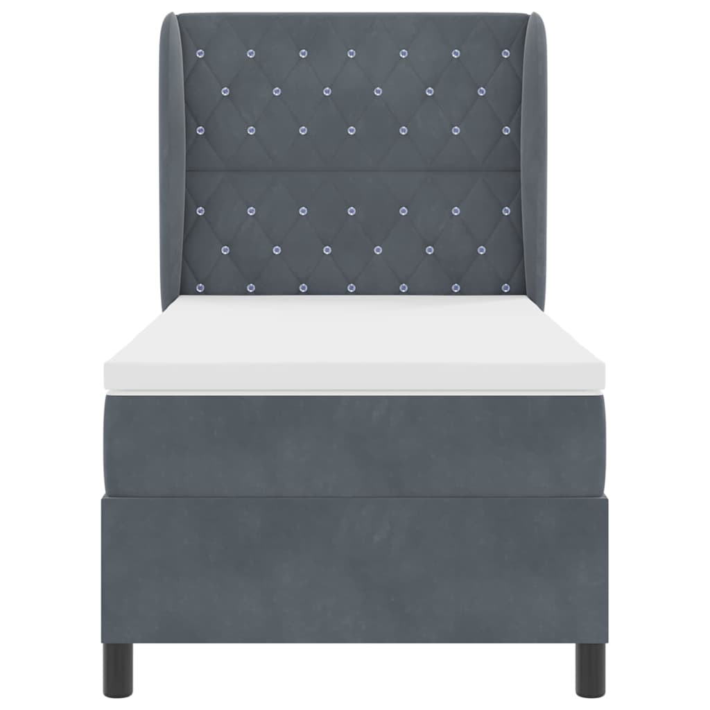 Postel S Boxspringem S Matrací Tmavě Šedá 200 X 90 Cm Samet