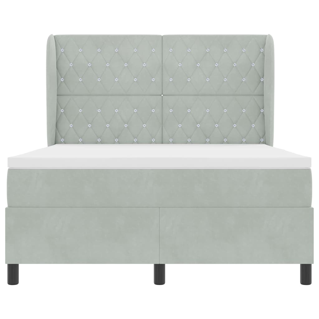 Postel S Boxspringem S Matrací Světle Šedá 200 X 140 Cm Samet