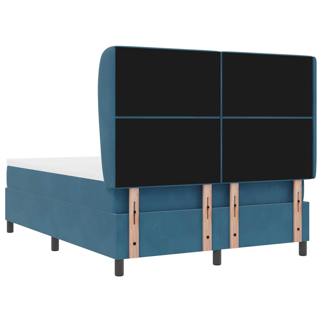 Postel S Boxspringem S Matrací Tmavě Modrá 200 X 140 Cm Samet