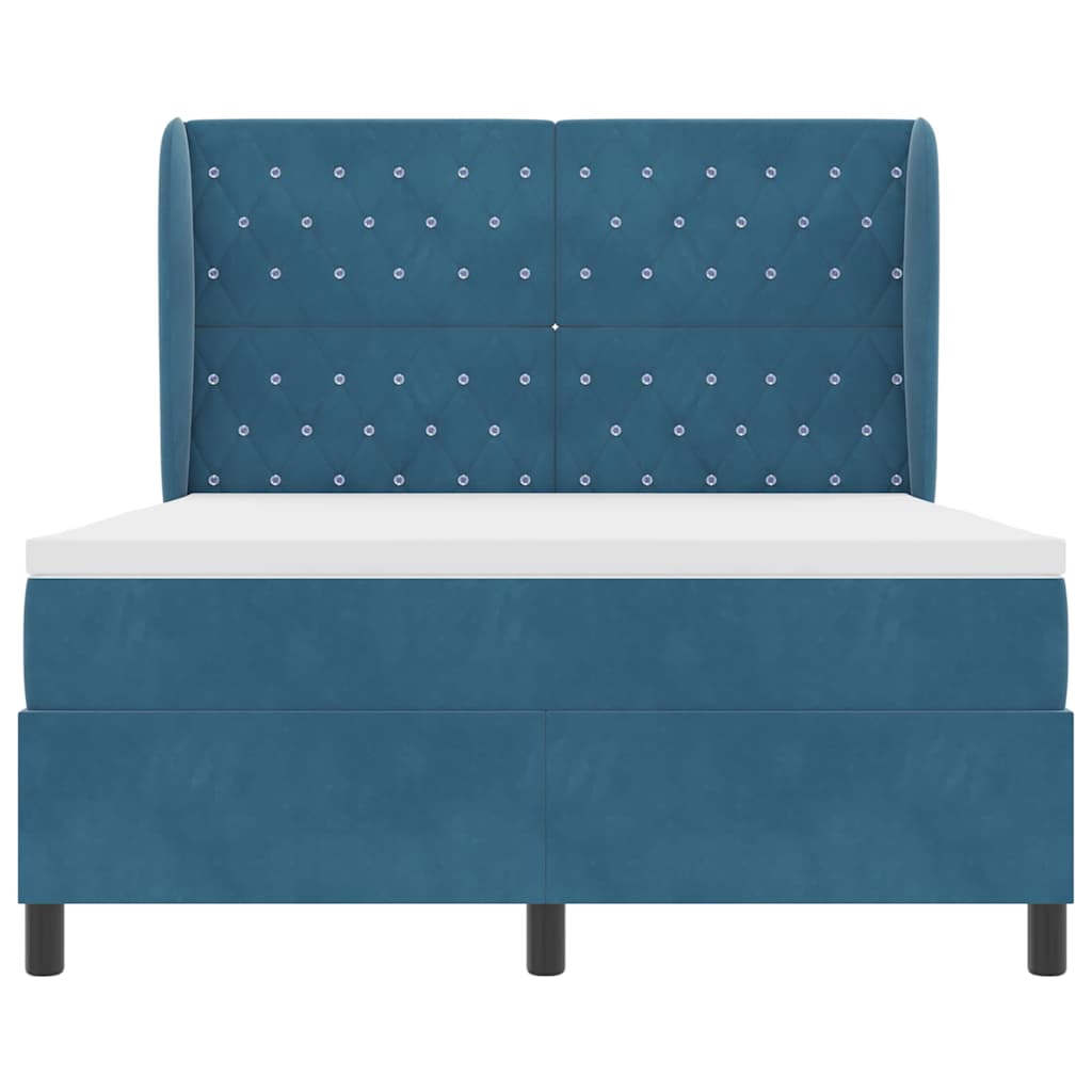 Postel S Boxspringem S Matrací Tmavě Modrá 200 X 140 Cm Samet