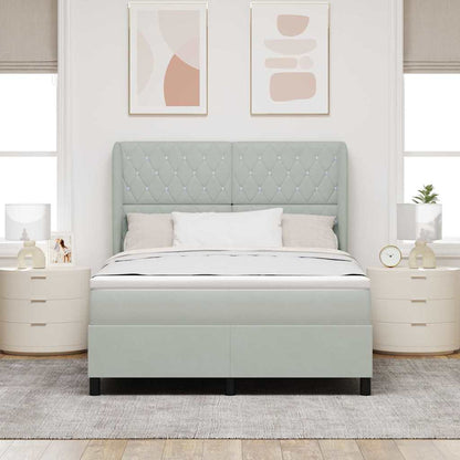 Postel S Boxspringem S Matrací Světle Šedá 200 X 160 Cm Samet
