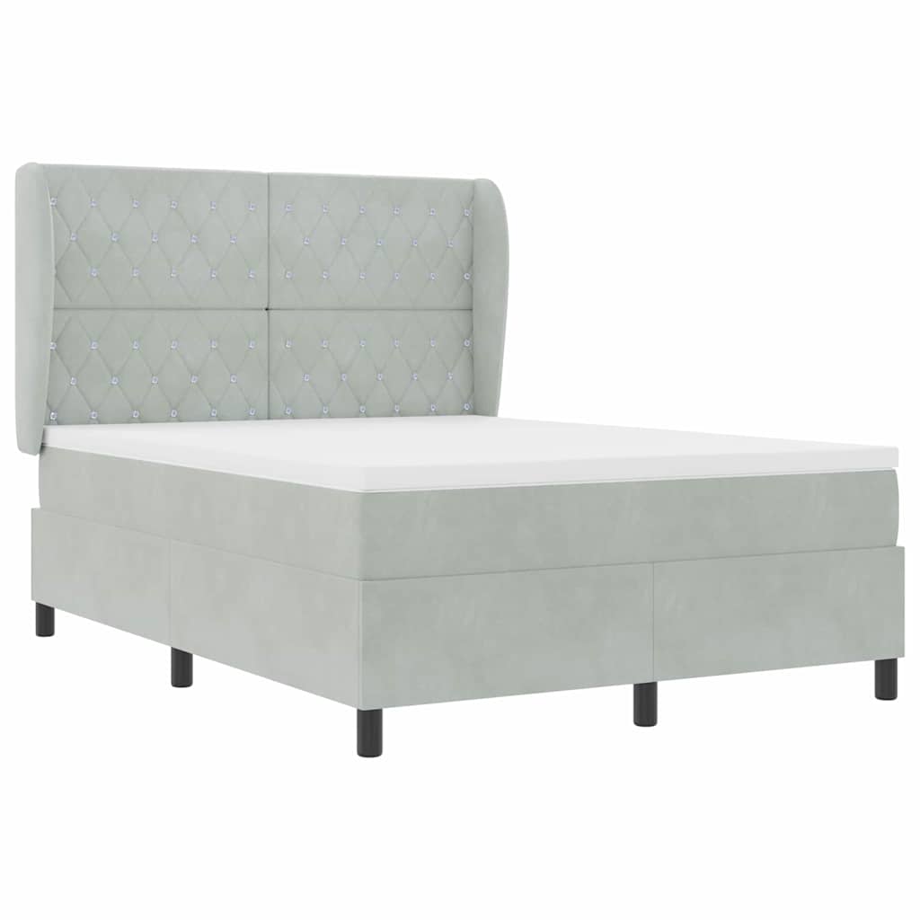 Postel S Boxspringem S Matrací Světle Šedá 200 X 160 Cm Samet