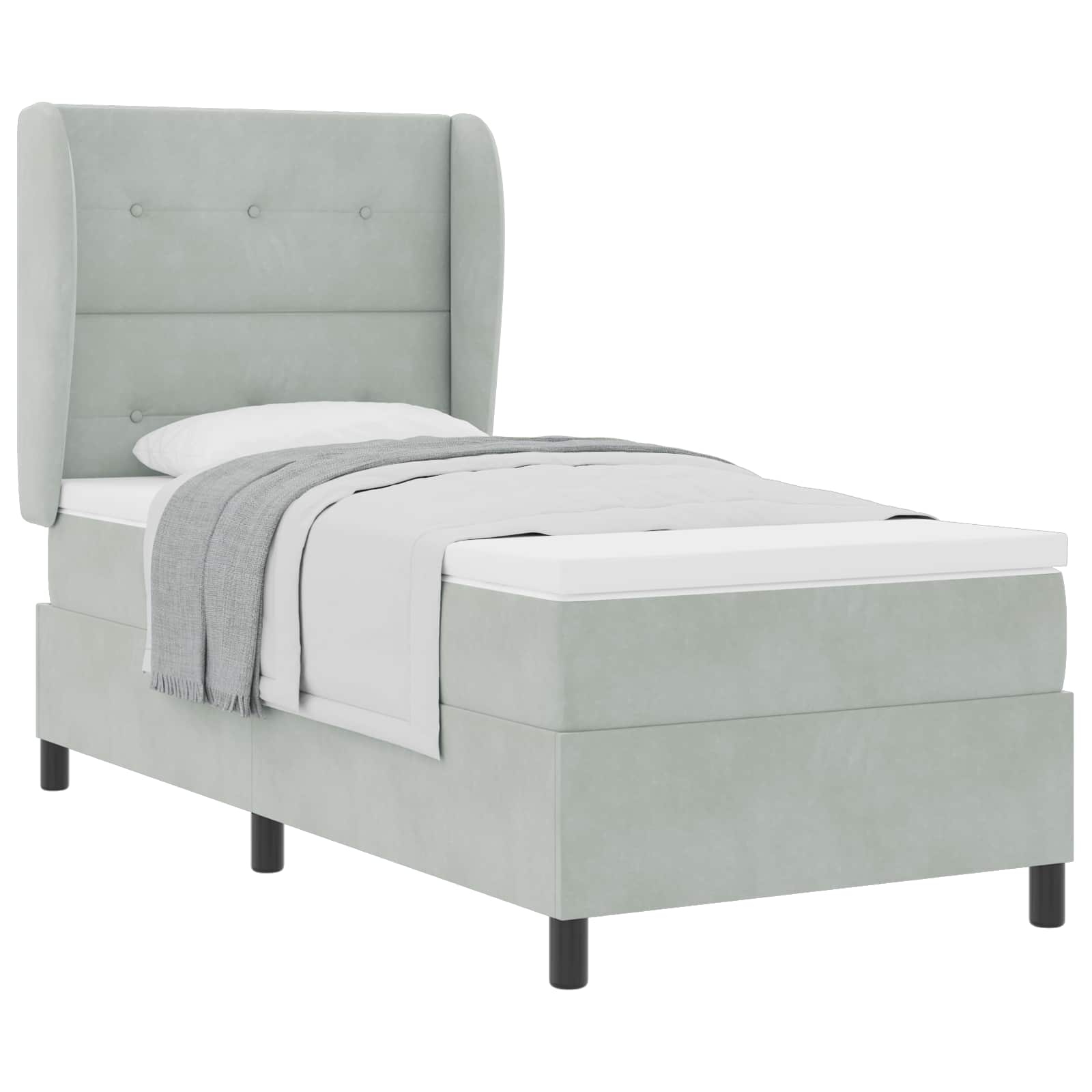 Postel S Boxspringem S Čelo Světle Šedá 200 X 80 Cm Samet