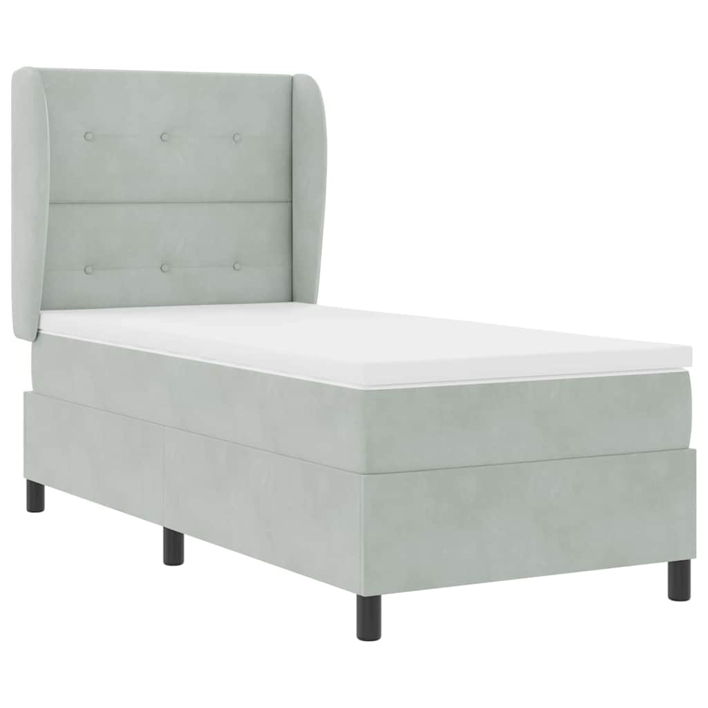 Postel S Boxspringem S Čelo Světle Šedá 200 X 80 Cm Samet